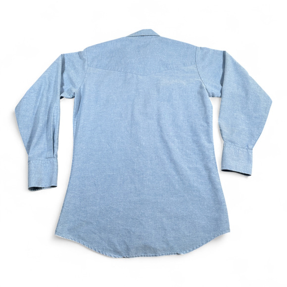 Vintage Ely Cattleman Western Shirt Adult SMALL Blue Chambray Cowboy Pearl Snap - Picture 3 of 9